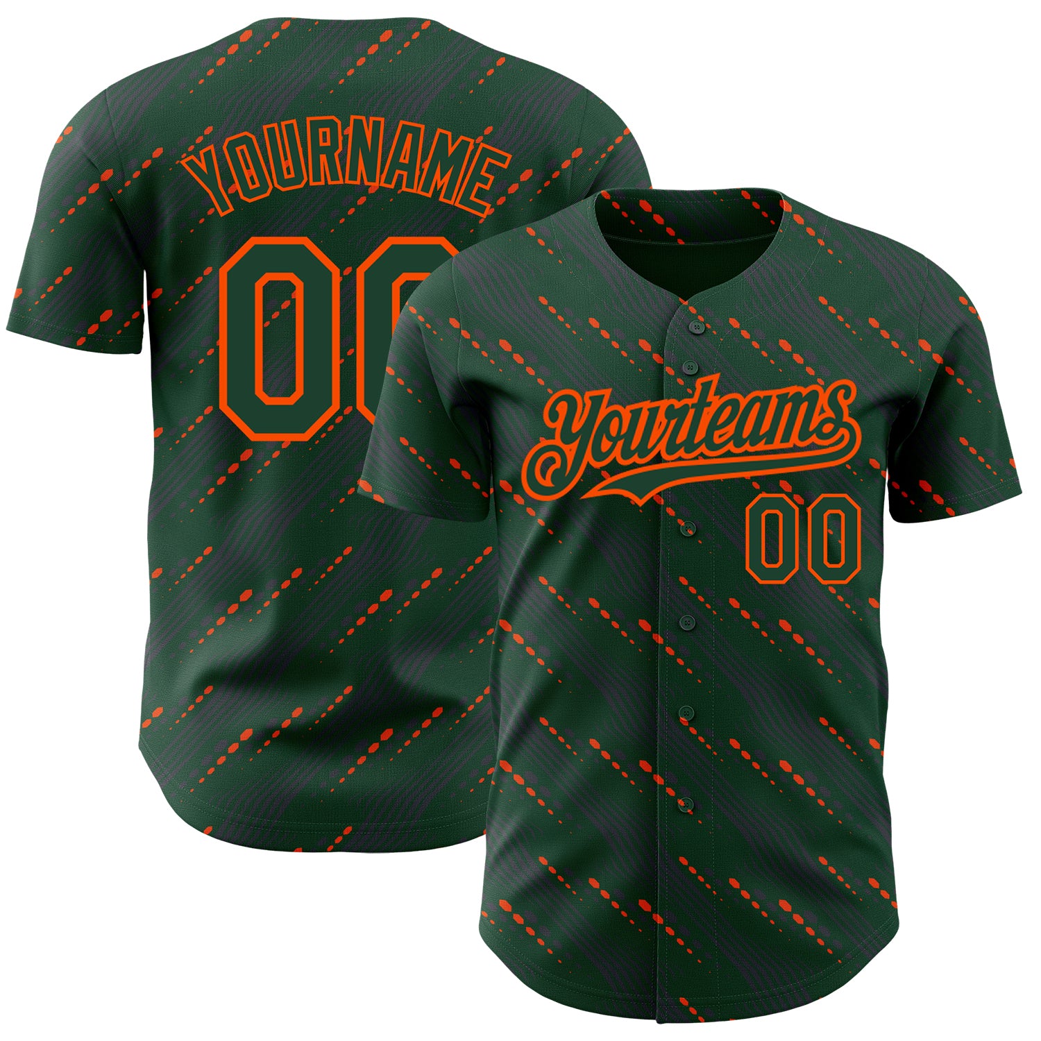 Custom Name and Number Baseball Jersey with 3D Green-Orange Slant Lines Pattern - Personalized Team Jersey Personalized Green