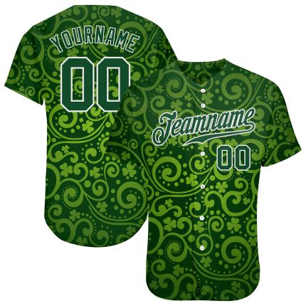 Custom St. Patricks Day Baseball Jersey - Personalized Green 3D Pattern Design with Name & Number Personalized Green Green-White