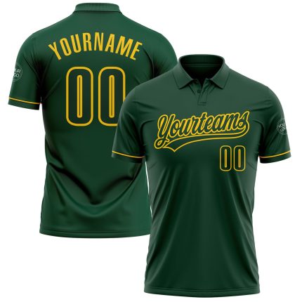 Custom Name and Number Personalized Green Yellow Golf Polo Shirt - Performance Vapor Team Apparel Personalized Green Green-Yellow
