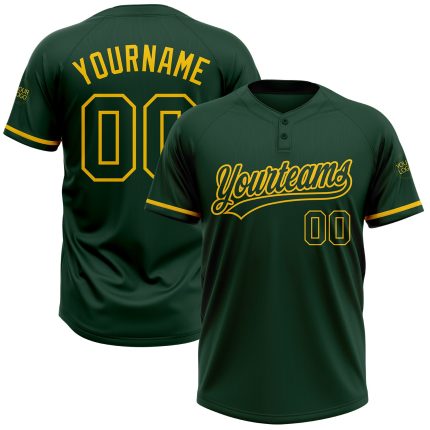 Custom Name and Number Two-Button Unisex Softball Jersey in Green-Yellow - Personalized Team Apparel Personalized Green Green-Yellow