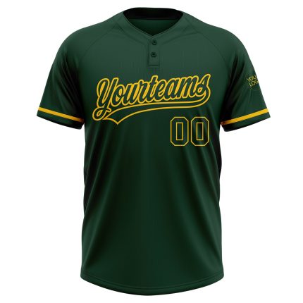 Custom Name and Number Two-Button Unisex Softball Jersey in Green-Yellow - Personalized Team Apparel Personalized Green Green-Yellow