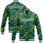 Custom Team Name Number Bomber Jacket Varsity Letterman 3D Pattern Green White Kelly Green Full-Snap Design Personalized