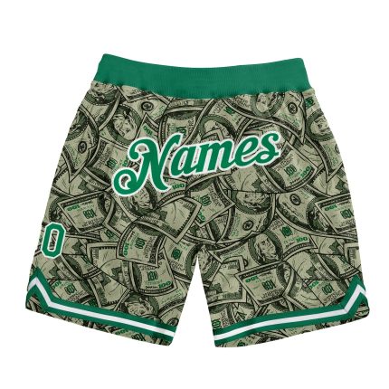 Custom Name Number Dollar Basketball Shorts - Personalized Green White 3D Pattern Design, Team Gear Personalized Green Kelly