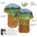 Custom Name and Number Personalized Green Floral 3D Pattern Baseball Jersey - Kelly Green and White Personalized Green Kelly