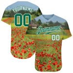 Custom Name and Number Personalized Green Floral 3D Pattern Baseball Jersey - Kelly Green and White Personalized Green Kelly