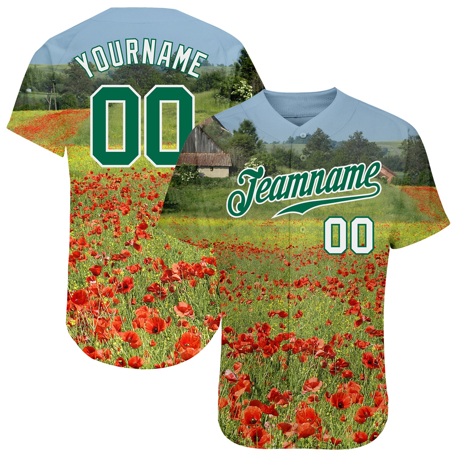 Custom Name and Number Personalized Green Floral 3D Pattern Baseball Jersey - Kelly Green and White Personalized Green Kelly