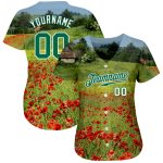 Custom Name and Number Personalized Green Floral 3D Pattern Baseball Jersey - Kelly Green and White Personalized Green Kelly
