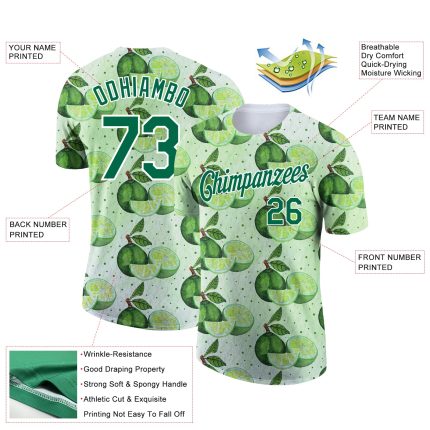 Custom Team Performance T-Shirt with Personalized Name and Number - Green Kelly Green-White 3D Pattern Design Personalized