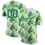 Custom Team Performance T-Shirt with Personalized Name and Number - Green Kelly Green-White 3D Pattern Design Personalized