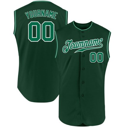 Custom Name and Number Personalized Green Sleeveless Baseball Jersey - Kelly Green/White Authentic Design Personalized Green