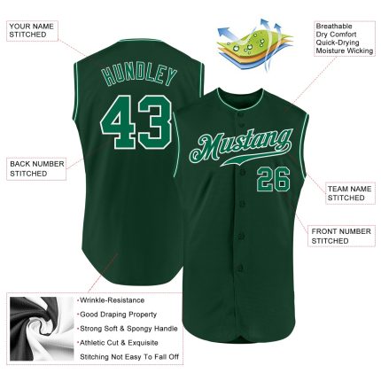 Custom Name and Number Personalized Green Sleeveless Baseball Jersey - Kelly Green/White Authentic Design Personalized Green