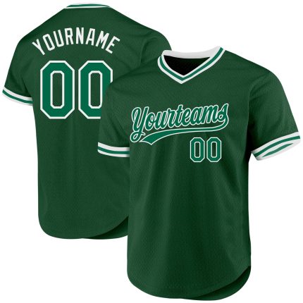 Custom Green Authentic Throwback Baseball Jersey with Personalized Name & Number - Kelly Green/White Personalized Green Kelly