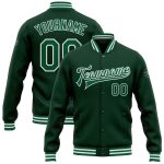 Custom Kelly Green White Bomber Varsity Letterman Jacket Full-Snap Design Personalized Green Kelly Green-White Bomber Full-Snap