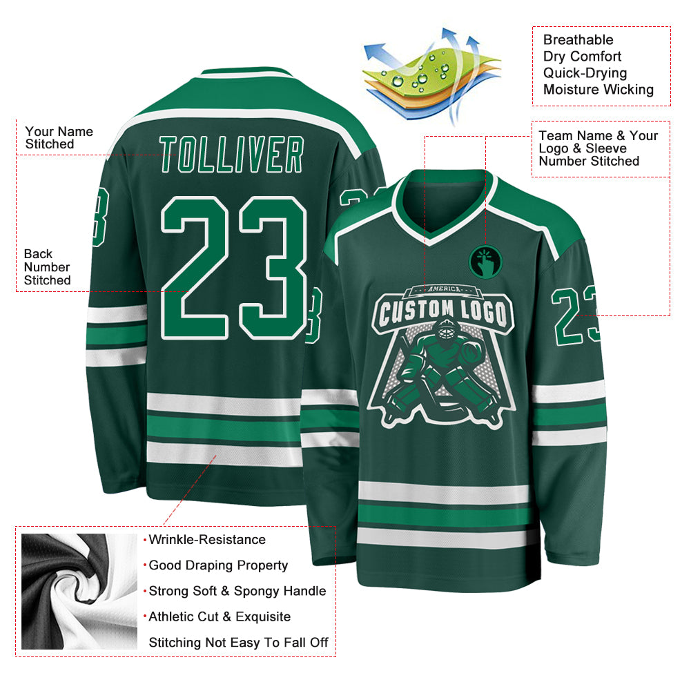Personalized Green Kelly Green-White Hockey Jersey Custom Green Kelly Hockey Jersey - Personalized White Accent Design Personalized Green Kelly Green-White Hockey Jersey - Image 3
