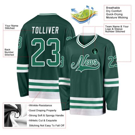 Custom Name and Number Personalized Kelly Green and White Hockey Jersey - Team Apparel Personalized Green Kelly Green-White