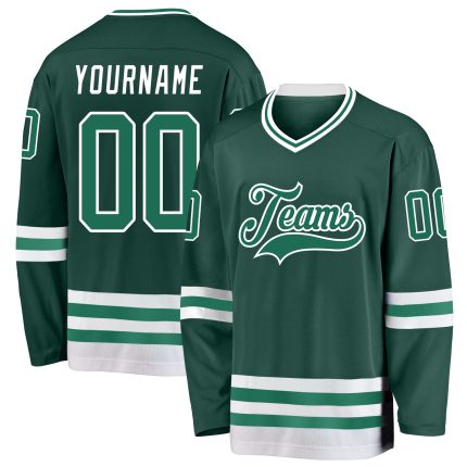 Custom Name and Number Personalized Kelly Green and White Hockey Jersey - Team Apparel Personalized Green Kelly Green-White