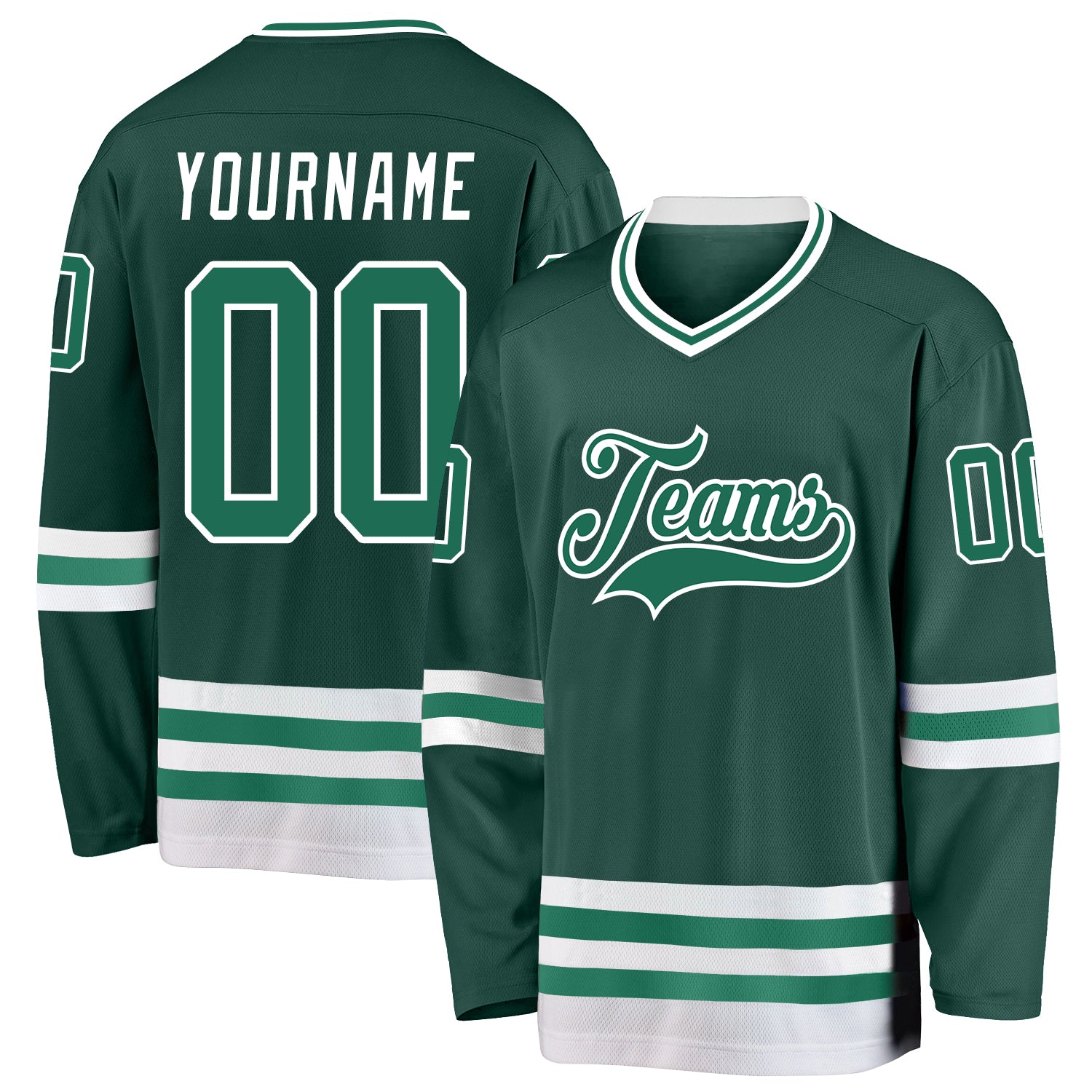 Custom Name and Number Personalized Kelly Green and White Hockey Jersey - Team Apparel Personalized Green Kelly Green-White