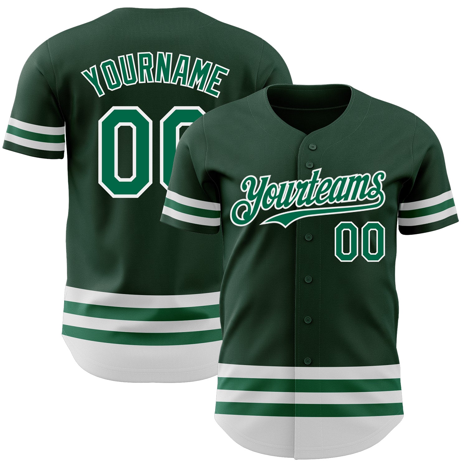Custom Baseball Jersey with Team Name and Number - Personalized Kelly Green and White Authentic Design Personalized Green