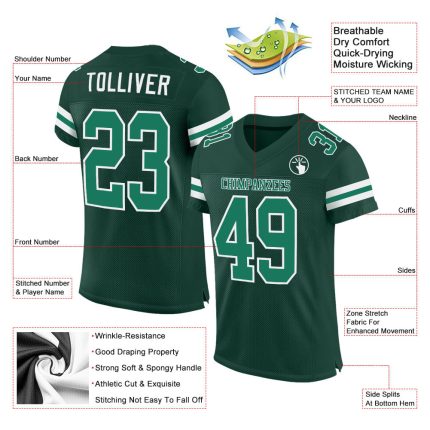 Custom Name and Number Personalized Green Kelly Green-White Authentic Football Jersey Personalized Green Kelly Green-White
