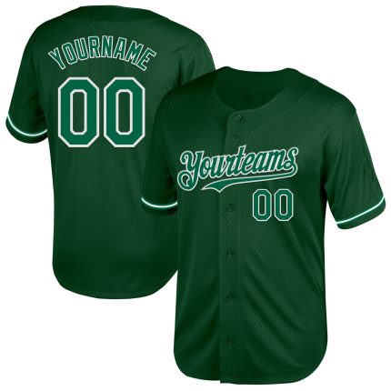 Custom Name & Number Personalized Green Baseball Jersey - Authentic Throwback Mesh Kelly Green-White Personalized Green Kelly