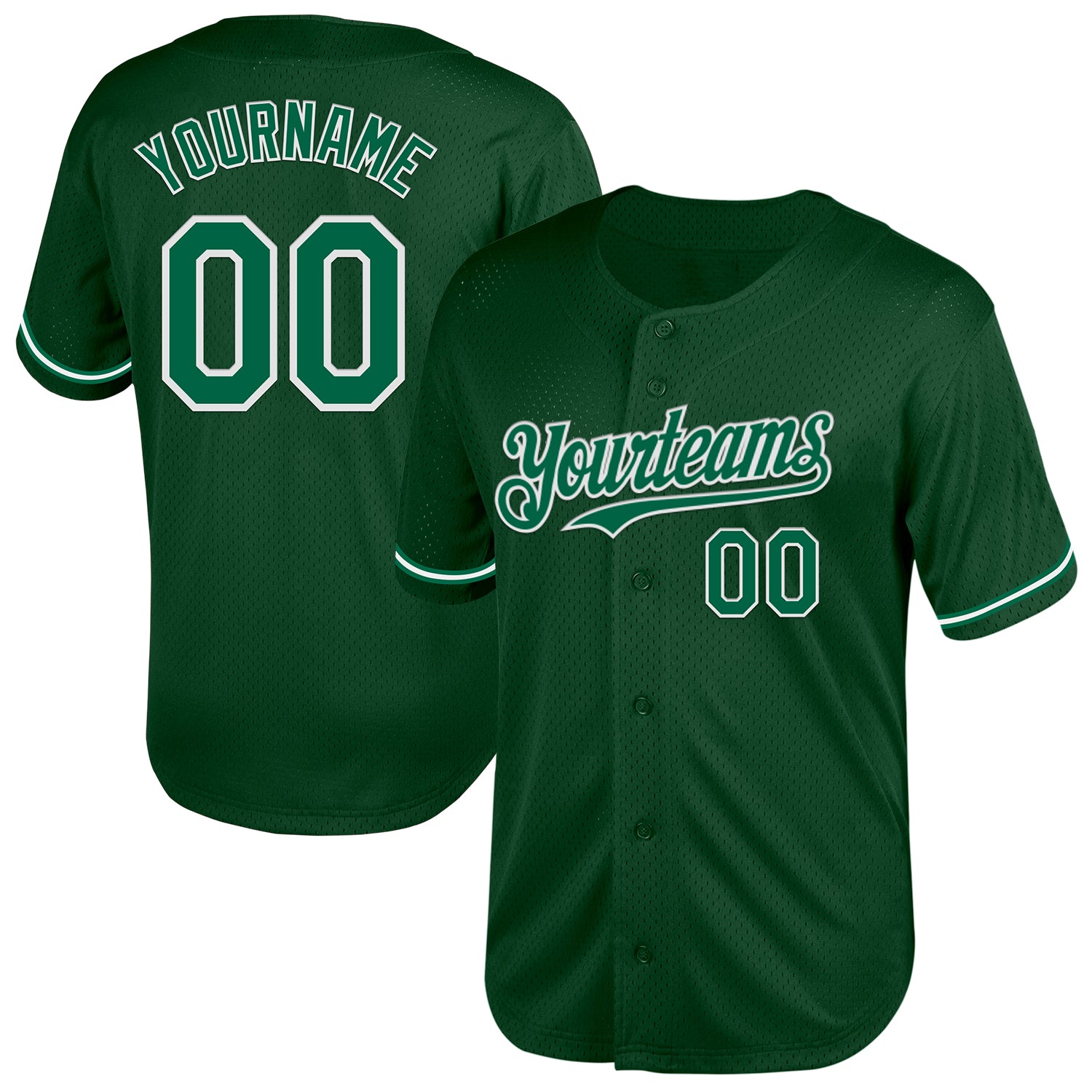 Custom Name & Number Personalized Green Baseball Jersey - Authentic Throwback Mesh Kelly Green-White Personalized Green Kelly