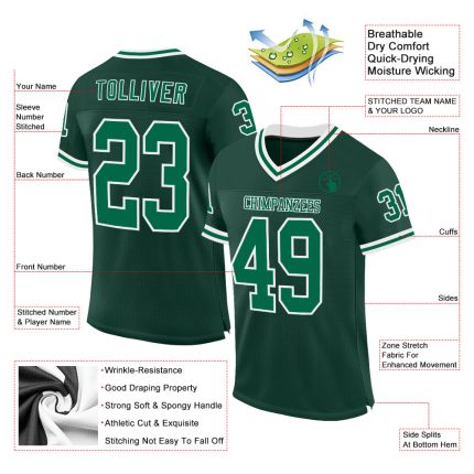 Custom Kelly Green Throwback Football Jersey with Personalized Name and Number - Authentic Mesh Team Gear Personalized Green