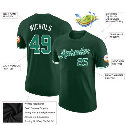 Custom Name and Number Performance T-Shirt in Kelly Green and White - Personalized Team Tee Personalized Green Kelly Green-White