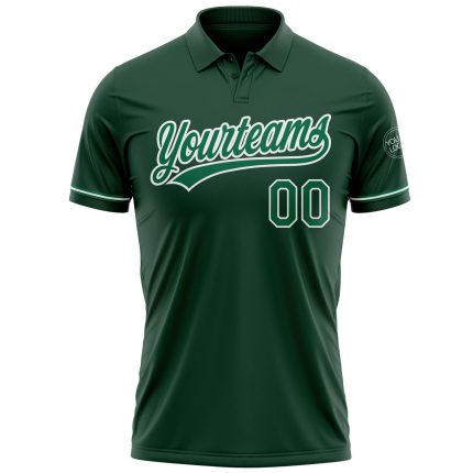 Custom Team Name Number Green Kelly Green-White Performance Vapor Golf Polo Shirt Personalized Green Kelly Green-White Performance