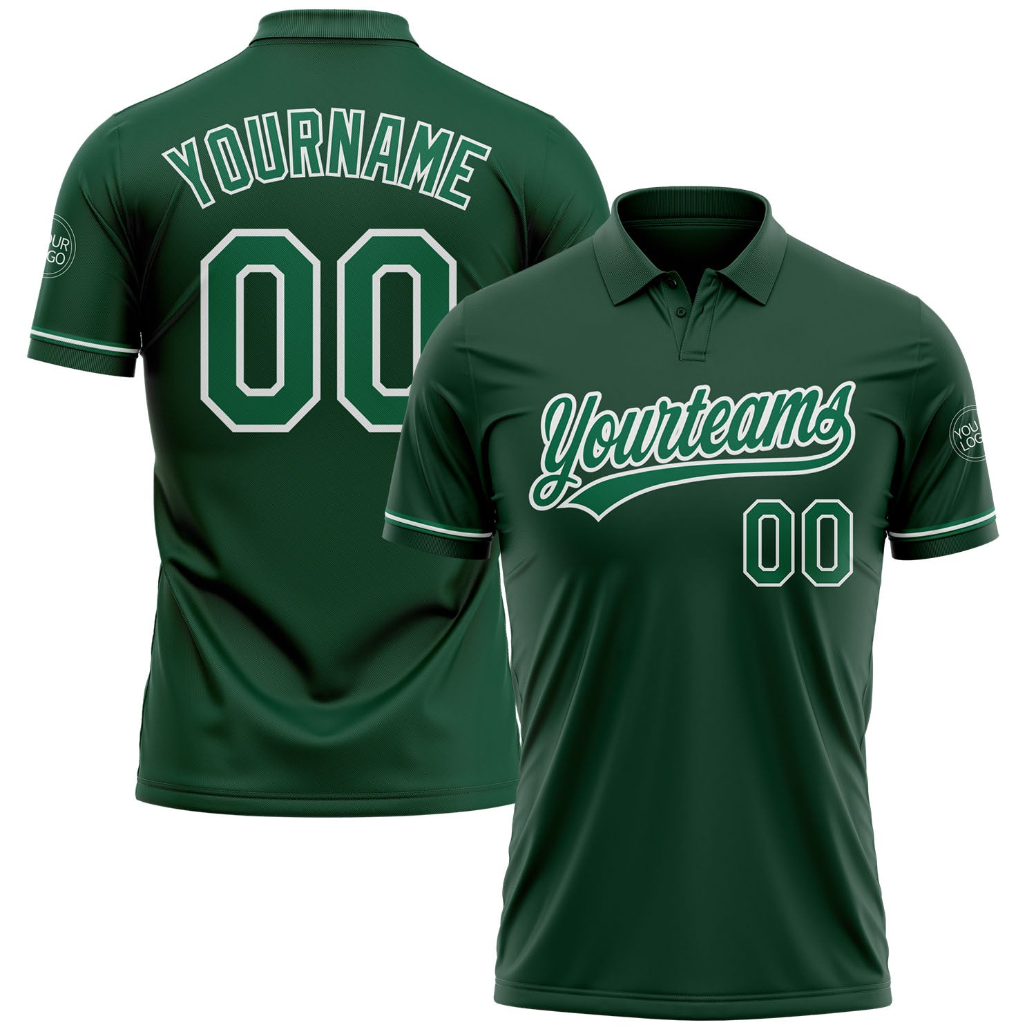 Custom Team Name Number Green Kelly Green-White Performance Vapor Golf Polo Shirt Personalized Green Kelly Green-White Performance