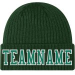 Custom Personalized Green Knit Hat with White Stitching - Team Name and Number Cuffed Beanie Personalized Green Kelly Green-White