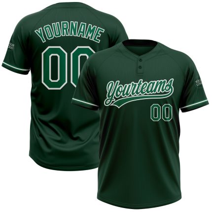 Custom Name and Number Unisex Softball Jersey - Kelly Green White Two-Button Personalized Team Apparel Personalized Green