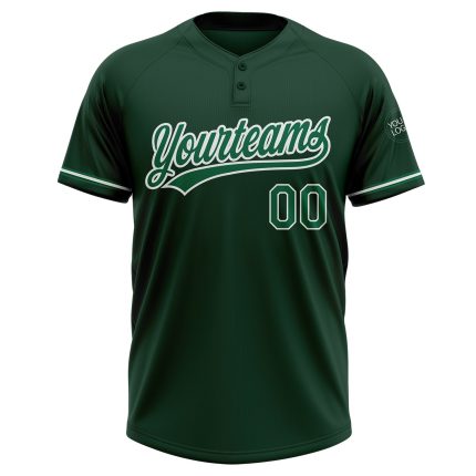 Custom Name and Number Unisex Softball Jersey - Kelly Green White Two-Button Personalized Team Apparel Personalized Green