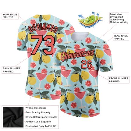 Personalized Summer Holiday Fruit T-Shirt with 3D Pink-Black Pattern, Custom Name and Number, Medium Green Team Apparel Personalized