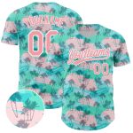 Custom Name and Number Baseball Jersey with 3D Hawaiian Palm Tree Design - Personalized Green Medium Pink-White Team Apparel