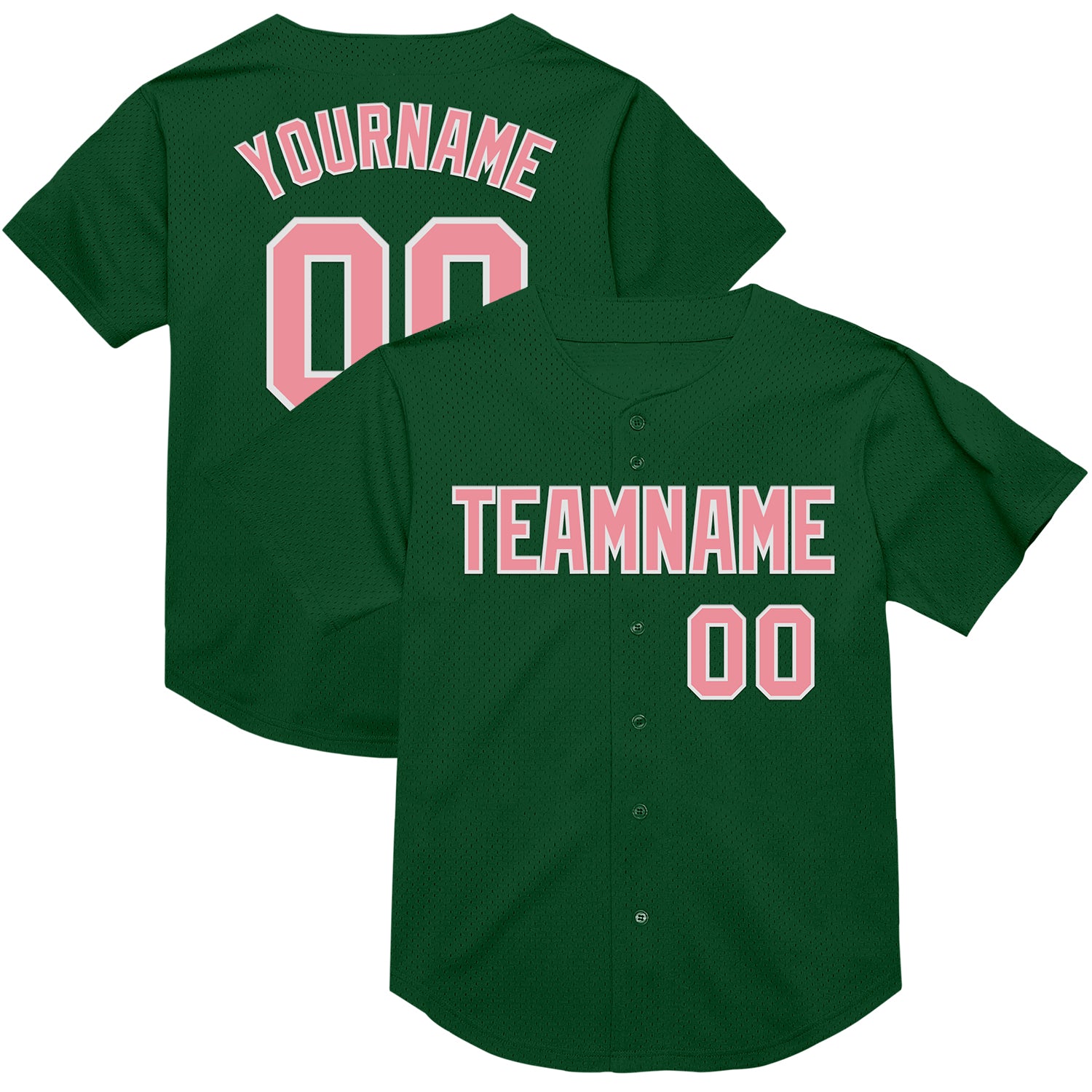 Custom Name and Number Personalized Green Pink-White Mesh Baseball Jersey - Medium Authentic Throwback Team Style Personalized