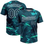 Custom Name Number 3D Pattern Two-Button Unisex Softball Jersey - Personalized Midnight Green Teal Personalized Green Midnight
