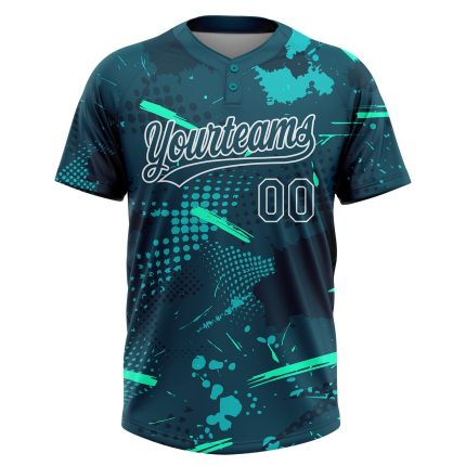 Custom Name Number 3D Pattern Two-Button Unisex Softball Jersey - Personalized Midnight Green Teal Personalized Green Midnight