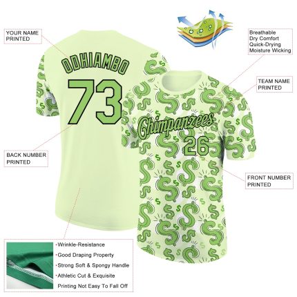 Custom Name and Number Dollar Sign Performance T-Shirt, Neon Green-Black 3D Money Theme Design, Team Apparel Personalized