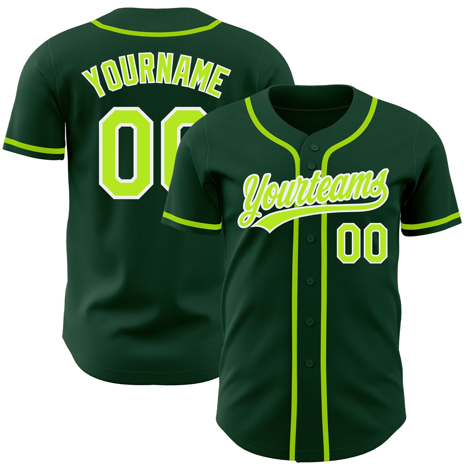 Personalized Neon Green Baseball Jersey - Authentic Green and White Design Personalized Green Neon Green-White Authentic