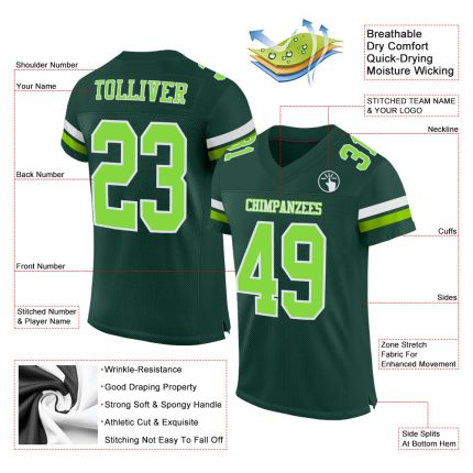 Custom Green Neon Football Jersey with Name & Number - Authentic Mesh Team Style Personalized Green Neon Green-White Mesh