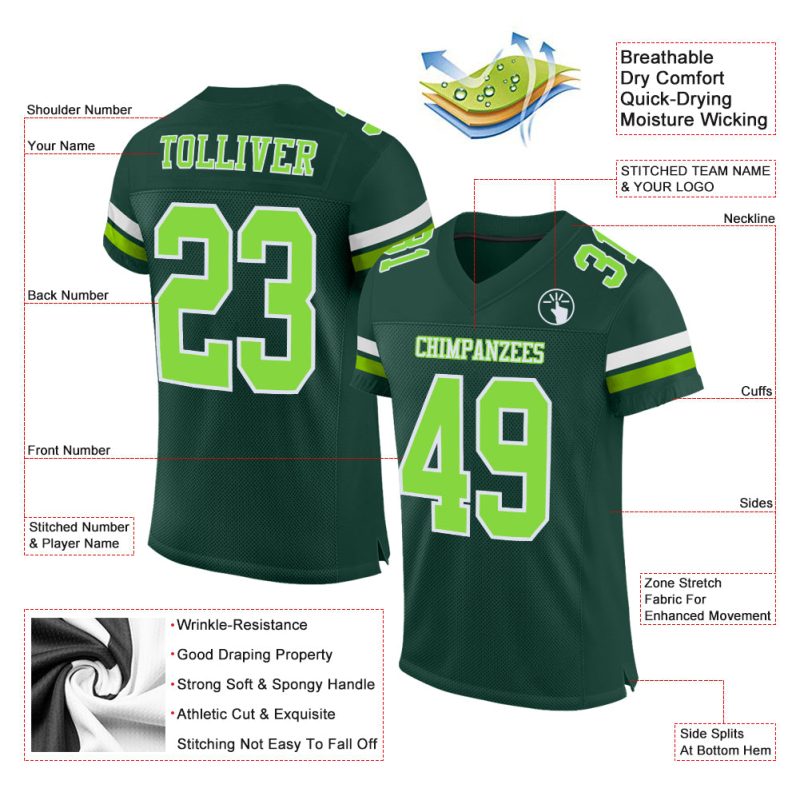 Custom Green Neon Football Jersey with Name & Number - Authentic Mesh Team Style Personalized Green Neon Green-White Mesh