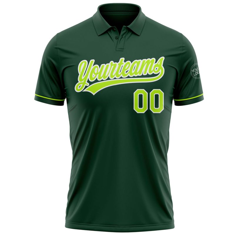 Custom Neon Green Performance Golf Polo Shirt with Name & Number - Personalized Team Apparel Personalized Green Neon Green-White