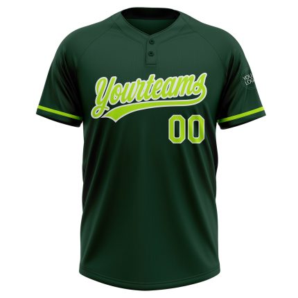 Custom Name Number Unisex Softball Jersey Green Neon Two-Button Design - Personalized Team Apparel Personalized Green Neon