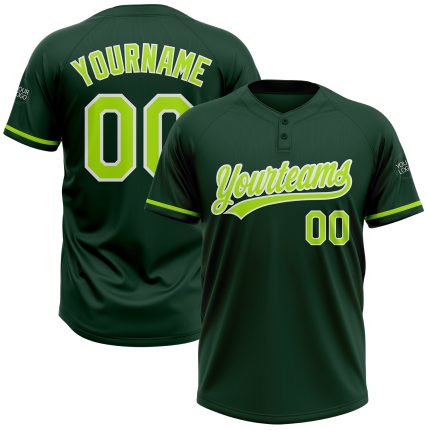Custom Name Number Unisex Softball Jersey Green Neon Two-Button Design - Personalized Team Apparel Personalized Green Neon