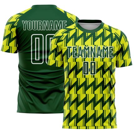 Custom Name and Number Soccer Jersey - Personalized Sublimation Neon Green Yellow-White Uniform Personalized Green Neon Yellow-White