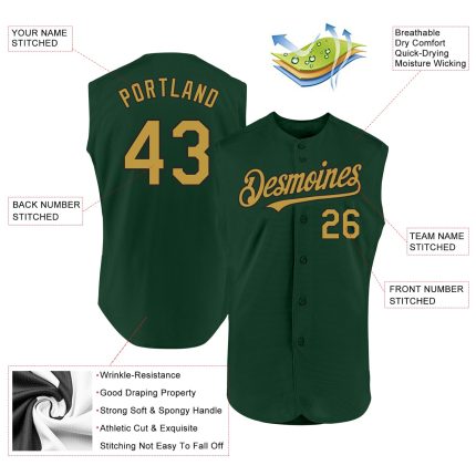 Custom Name Number Personalized Green Gold Black Baseball Jersey Sleeveless Authentic Team Apparel Personalized Green Old