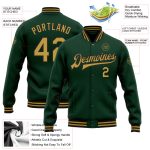 Custom Name Number Old Gold-Black Bomber Varsity Letterman Jacket Personalized Green Full-Snap Team Jacket Personalized Green