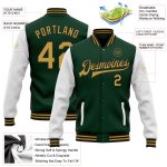 Personalized Two Tone Varsity Letterman Jacket Green Gold Black Full-Snap Bomber Personalized Green Old Gold-Black Bomber
