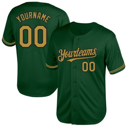 Custom Name and Number Green Old Gold-Black Mesh Throwback Baseball Jersey - Personalized Authentic Team Apparel Personalized