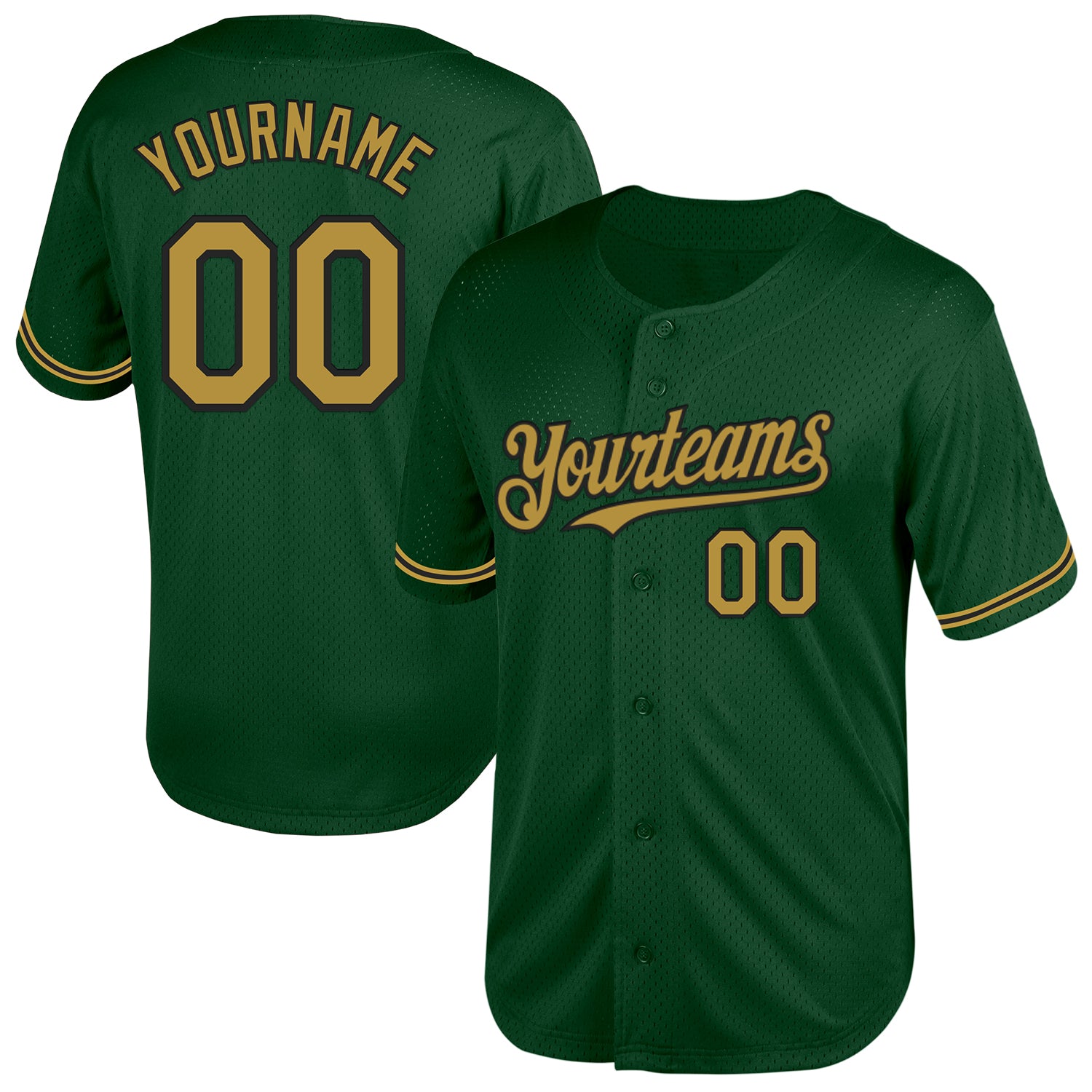 Custom Name and Number Green Old Gold-Black Mesh Throwback Baseball Jersey - Personalized Authentic Team Apparel Personalized